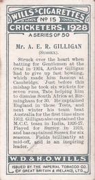 1928 Wills's Cricketers #15 Arthur Gilligan Back