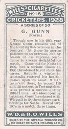 1928 Wills's Cricketers #16 George Gunn Back