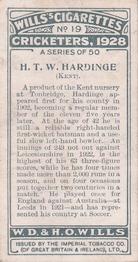 1928 Wills's Cricketers #19 Harold Hardinge Back