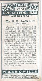 1928 Wills's Cricketers #24 Guy Jackson Back