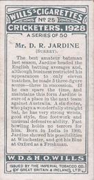 1928 Wills's Cricketers #25 Douglas Jardine Back
