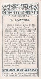 1928 Wills's Cricketers #28 Harold Larwood Back