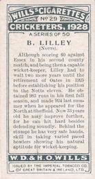 1928 Wills's Cricketers #29 Ben Lilley Back