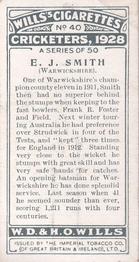 1928 Wills's Cricketers #40 Ernest Smith Back