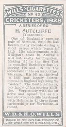 1928 Wills's Cricketers #42 Herbert Sutcliffe Back