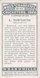 1928 Wills's Cricketers #45 Leslie Townsend Back