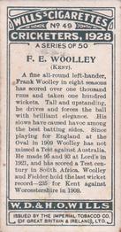 1928 Wills's Cricketers #49 Frank Woolley Back