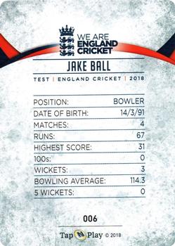 2018 Tap 'N' Play We are England Cricket #006 Jake Ball Back