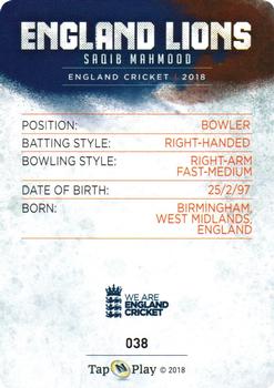 2018 Tap 'N' Play We are England Cricket #038 Saqib Mahmood Back