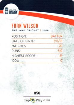 2018 Tap 'N' Play We are England Cricket #058 Fran Wilson Back
