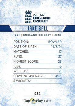 2018 Tap 'N' Play We are England Cricket #064 Jake Ball Back
