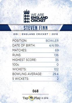 2018 Tap 'N' Play We are England Cricket #068 Steven Finn Back