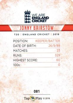 2018 Tap 'N' Play We are England Cricket #081 Jonny Bairstow Back