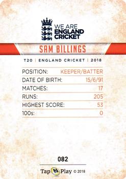 2018 Tap 'N' Play We are England Cricket #082 Sam Billings Back