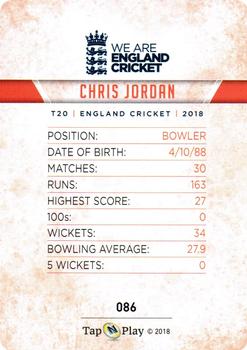2018 Tap 'N' Play We are England Cricket #086 Chris Jordan Back