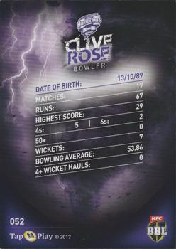2017-18 Tap 'N' Play BBL Cricket - Base Parallel #052 Clive Rose Back