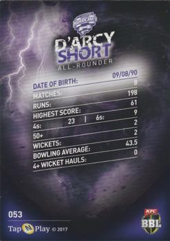 2017-18 Tap 'N' Play BBL Cricket - Base Parallel #053 D'Arcy Short Back