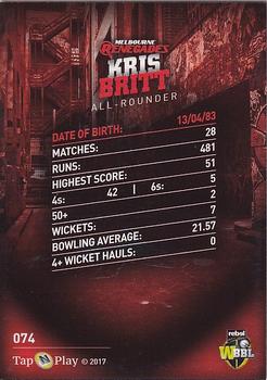 2017-18 Tap 'N' Play BBL Cricket - Base Parallel #074 Kris Britt Back