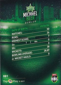 2017-18 Tap 'N' Play BBL Cricket - Base Parallel #081 Michael Beer Back