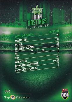 2017-18 Tap 'N' Play BBL Cricket - Base Parallel #086 John Hastings Back
