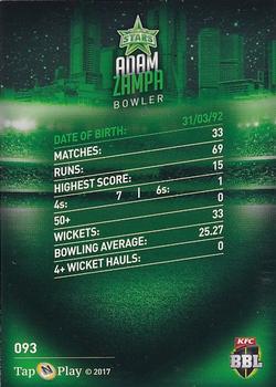 2017-18 Tap 'N' Play BBL Cricket - Base Parallel #093 Adam Zampa Back