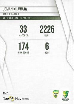 2018-19 Tap 'N' Play CA/BBL/WBBL #007 Usman Khawaja Back