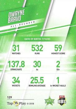 2018-19 Tap 'N' Play CA/BBL/WBBL #129 Dwayne Bravo Back