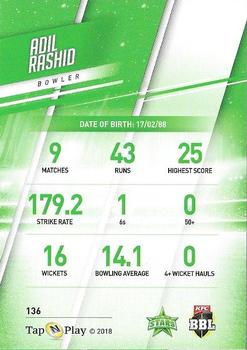 2018-19 Tap 'N' Play CA/BBL/WBBL #136 Adil Rashid Back