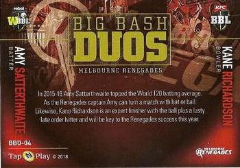 2018-19 Tap 'N' Play CA/BBL/WBBL - Big Bash Duos #BBD-04 Amy Satterthwaite / Kane Richardson Back