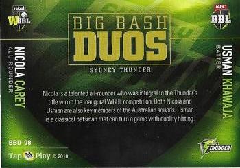 2018-19 Tap 'N' Play CA/BBL/WBBL - Big Bash Duos #BBD-08 Nicola Carey / Usman Khawaja Back