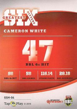 2018-19 Tap 'N' Play CA/BBL/WBBL - Greatest Six Hitters #GSH-04 Cameron White Back