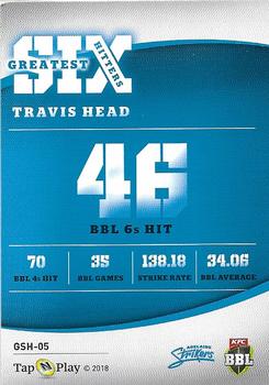 2018-19 Tap 'N' Play CA/BBL/WBBL - Greatest Six Hitters #GSH-05 Travis Head Back