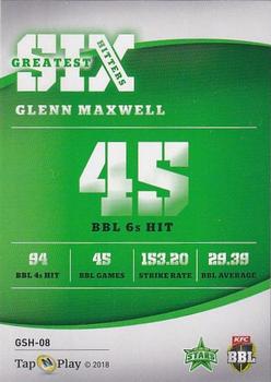2018-19 Tap 'N' Play CA/BBL/WBBL - Greatest Six Hitters #GSH-08 Glenn Maxwell Back