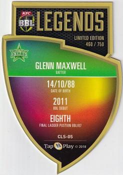 2018-19 Tap 'N' Play CA/BBL/WBBL - Club Legends Shield #CLS-05 Glenn Maxwell Back