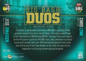 2017-18 Tap 'N' Play BBL Cricket - Team Duos #TD-02 Chris Lynn / Jess Jonassen Back