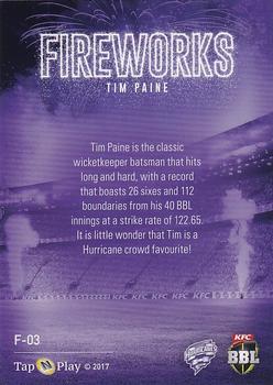 2017-18 Tap 'N' Play BBL Cricket - Fireworks #F-03 Tim Paine Back