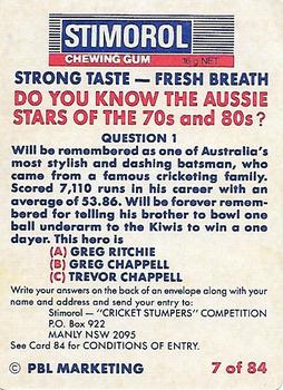 1990-91 Scanlens Cricket The Aussies vs The Poms #7 Greg Chappell Back