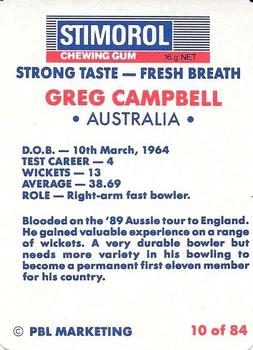 1990-91 Scanlens Cricket The Aussies vs The Poms #10 Greg Campbell Back