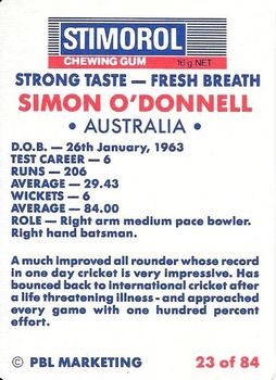 1990-91 Scanlens Cricket The Aussies vs The Poms #23 Simon O'Donnell Back