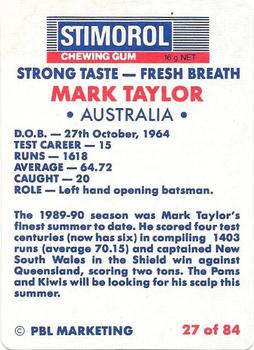 1990-91 Scanlens Cricket The Aussies vs The Poms #27 Mark Taylor Back