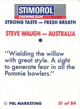 1990-91 Scanlens Cricket The Aussies vs The Poms #31 Steve Waugh Back