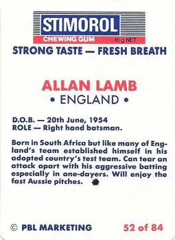 1990-91 Scanlens Cricket The Aussies vs The Poms #52 Allan Lamb Back