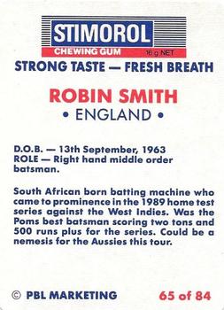 1990-91 Scanlens Cricket The Aussies vs The Poms #65 Robin Smith Back