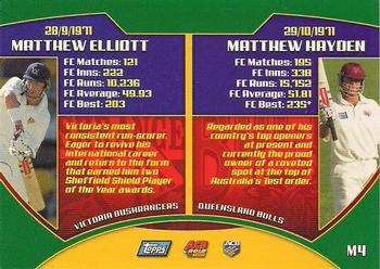 2002 Topps ACB Gold - Match-Ups #M4 Matthew Hayden / Matthew Elliott Back