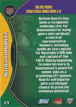 2002 Topps ACB Gold - Rising Stars #Y3 Nathan Hauritz Back