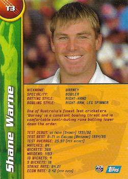 2000-01 Topps ACB Gold - Test Stars #T3 Shane Warne Back