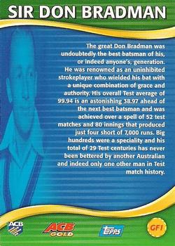 2000-01 Topps ACB Gold - Great Feats #GF1 Sir Donald Bradman Back