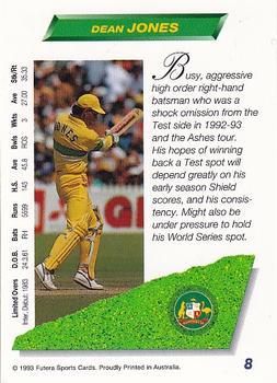 1993-94 Futera International Cricket #8 Dean Jones Back
