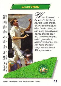 1993-94 Futera International Cricket #11 Bruce Reid Back