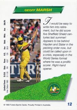 1993-94 Futera International Cricket #12 Geoff Marsh Back